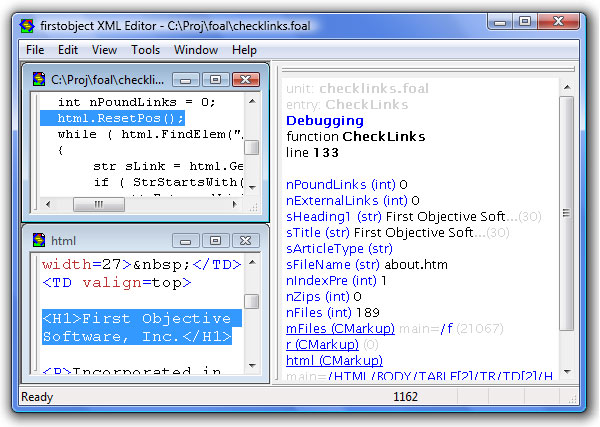 free XML tool and FOAL C++-like scripting